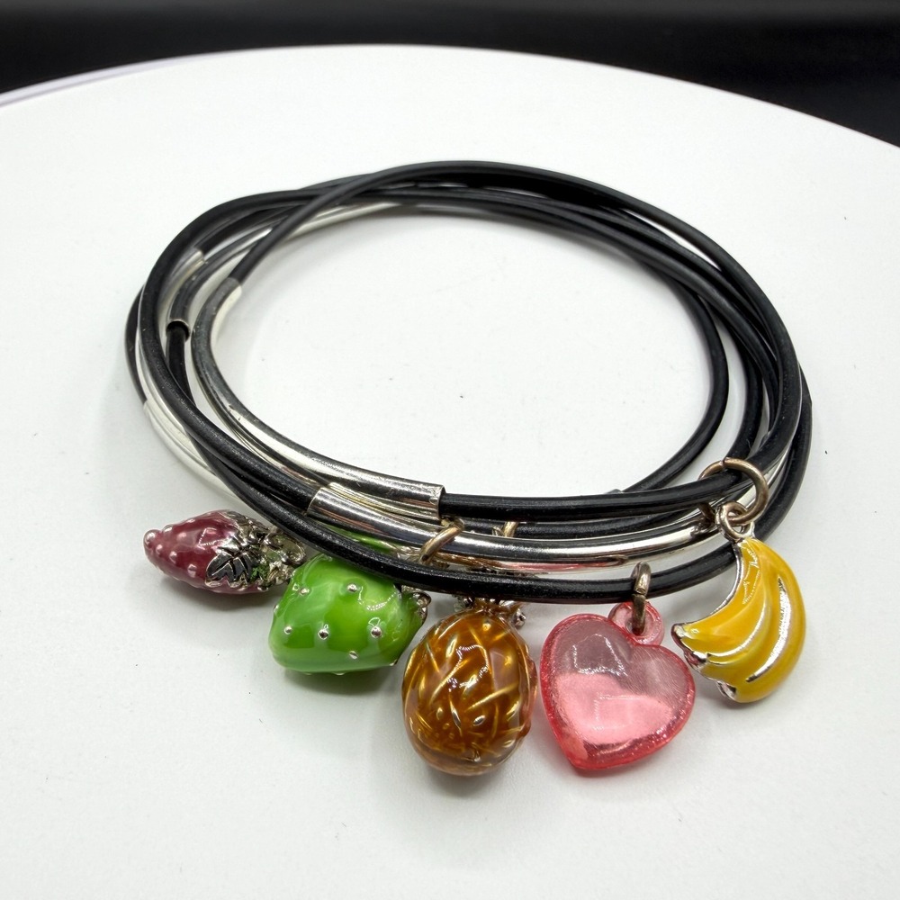 5 Pc Fruit Charm Multi Strand Bangle Bracelet Set Y2K Boho Coquette Gift Stack